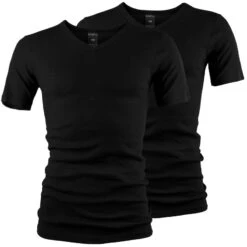 Maillot De Corps Col V | Homme | T-shirt Sans Coutures | Set De 2 | Noir