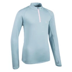 Maillot Manches Longues Chaud 1/2 Zip Enfant D'athlétisme AT 100 Gris Rose