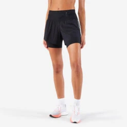 Short 2 En 1 Running Longue Distance Femme - KIPRUN Run 900 Ultra Noir
