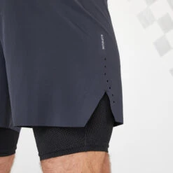 SHORT CUISSARD RUNNING HOMME KIPRUN 2 IN 1 GRIS NOIR -Sport Vêtements Magasin short cuissard running homme kiprun 2 in 1 gris noir 3