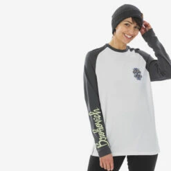 WEDZE Sous-vêtement De Ski Laine Mérinos Femme - BL 590 Brokovich Haut - Gris Blanc