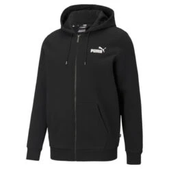 Sweat à Capuche à Fermeture Zippée Intégrale Essentials Logo Homme PUMA Black
