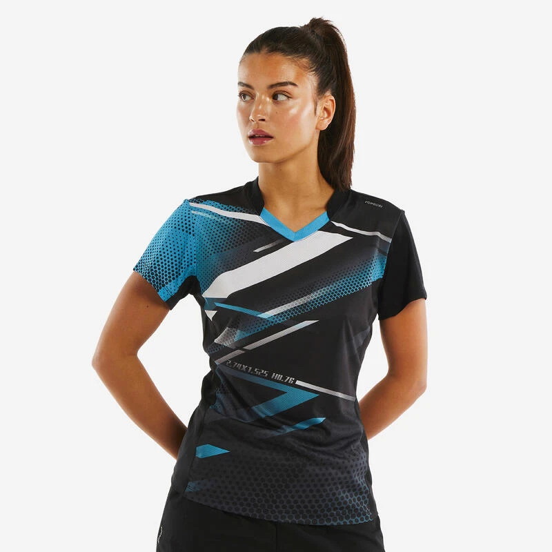 T-shirt De Tennis De Table TTP560 Femme Noir Bleu 1 T-shirt De Tennis De Table TTP560 Femme Noir Bleu