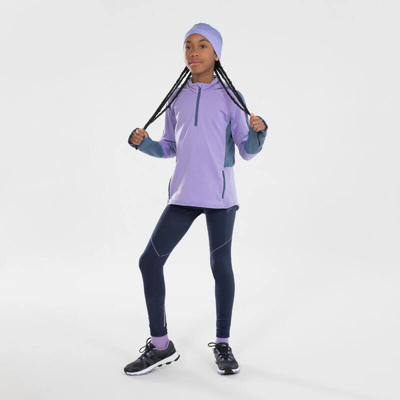T-Shirt Manches Longues Chaud Avec Zip Fille-KIPRUN WARM+ 500 Mauve Gris 2 T-Shirt Manches Longues Chaud Avec Zip Fille-KIPRUN WARM+ 500 Mauve Gris – Image 2