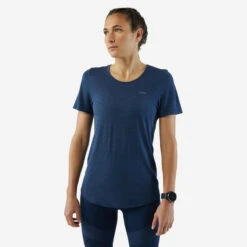 T-shirt Running Sans Couture Femme - KIPRUN Run 500 Confort Bleu Ardoise
