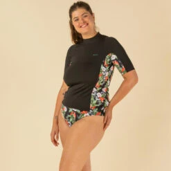Tee Shirt Anti UV Surf Top 500 Manches Courtes Femme Noir Et Floral PARROT -Sport Vêtements Magasin tee shirt anti uv surf top 500 manches courtes femme noir et floral parrot 2