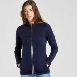 WEDZE Veste Polaire De Ski Laine Mérinos Femme - 500 Warm Marine Et Blanc -Sport Vêtements Magasin veste polaire de ski laine merinos femme 500 warm marine et blanc 6